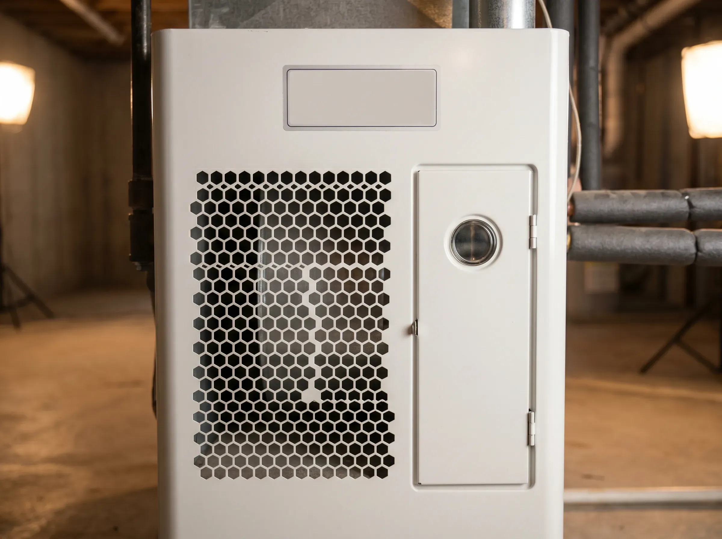 High-efficiency furnace install in basement with fresh white paint.