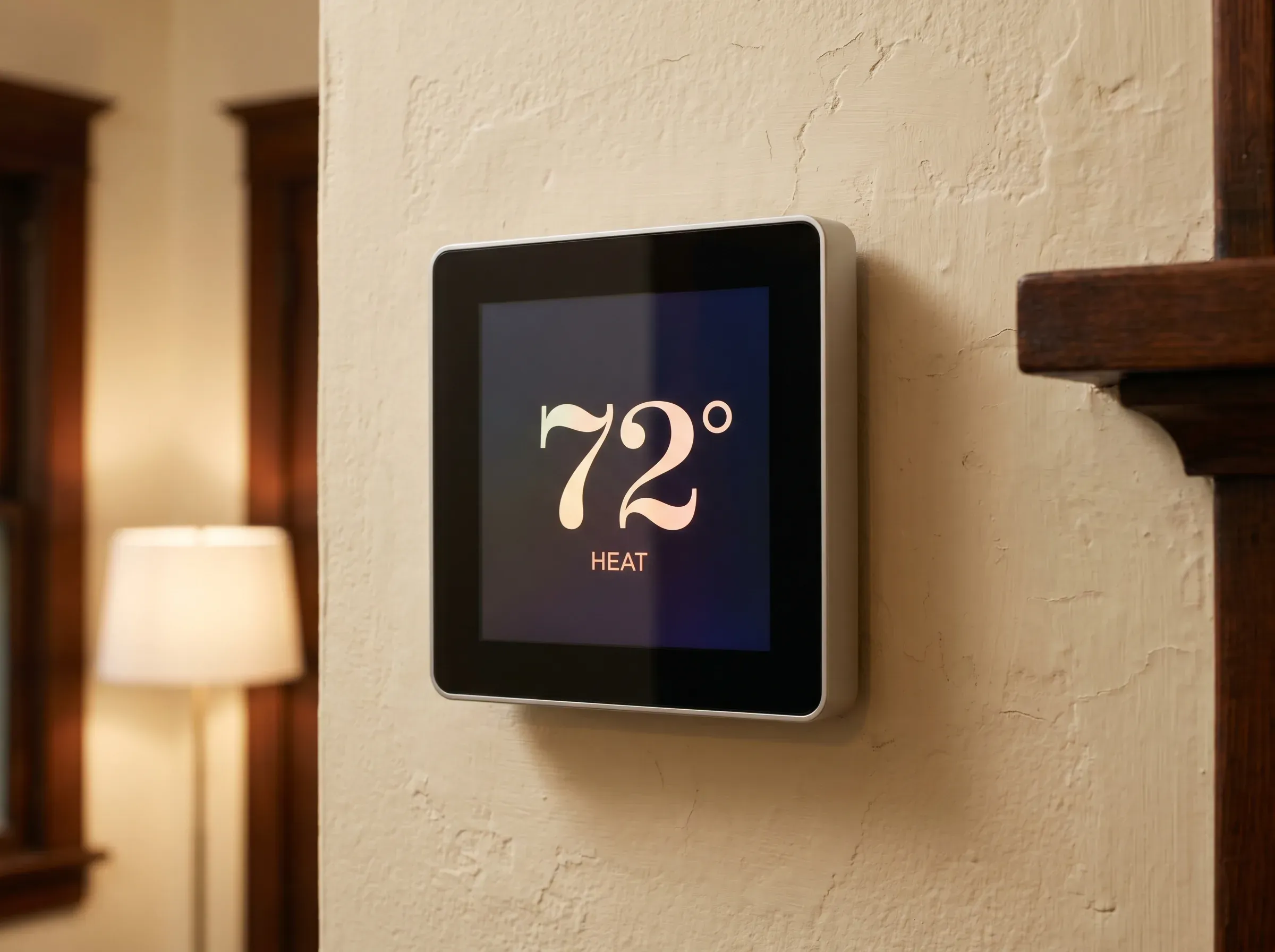 Thermostat detail wall-mounted in front entryway.