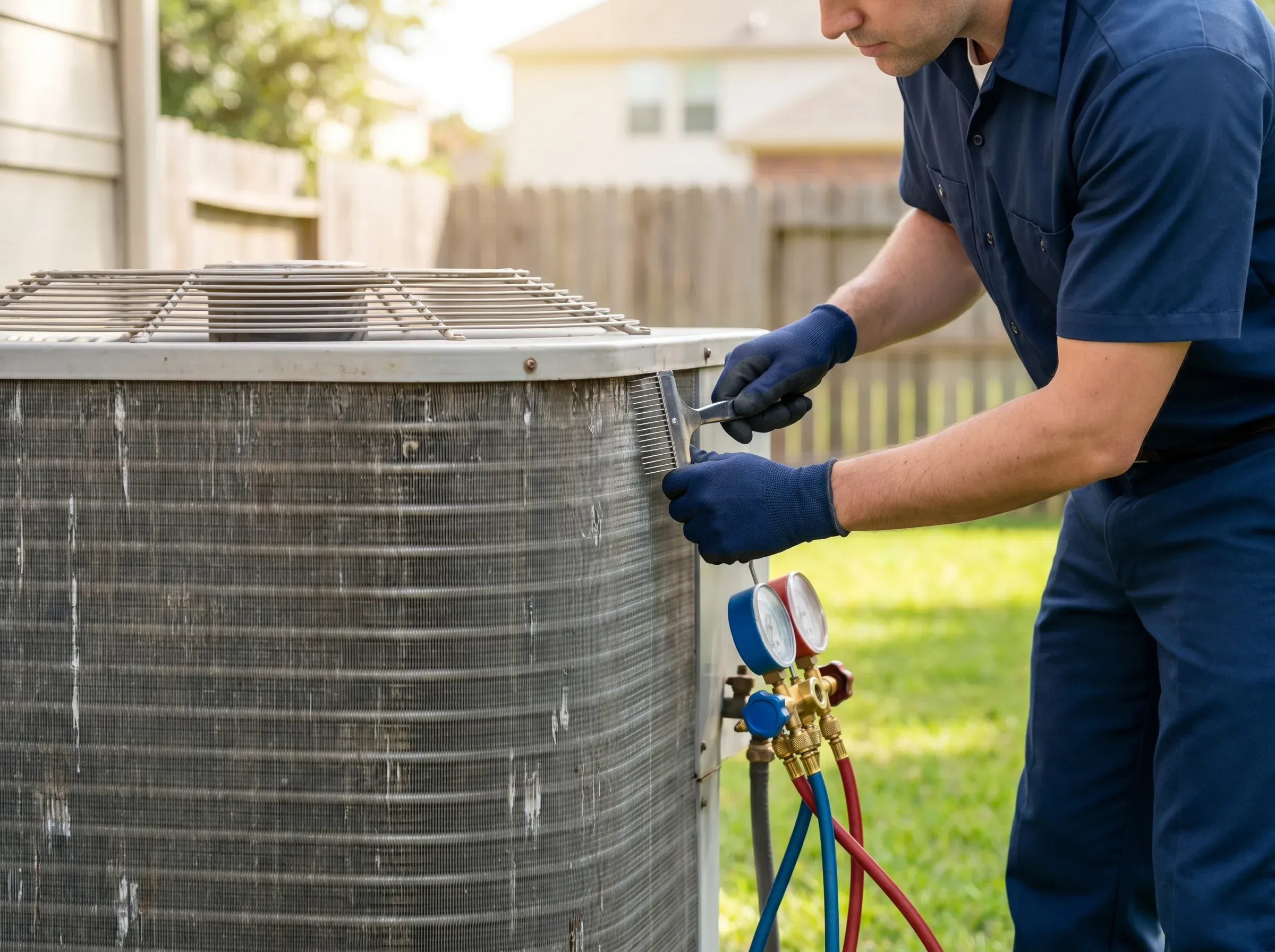 Wipe across condenser fins.