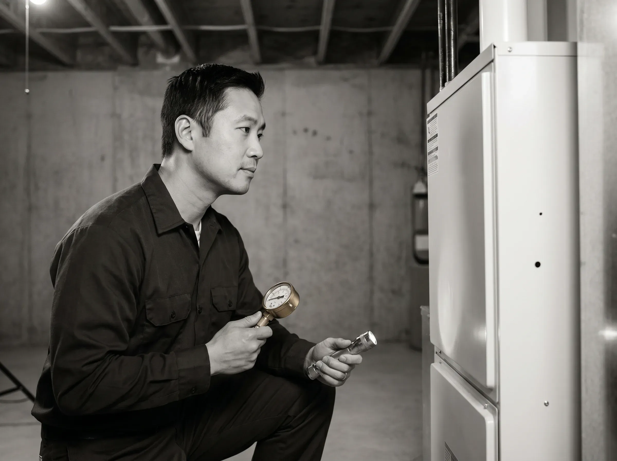 Black-and-white environmental portrait of Geoffrey Chau.
